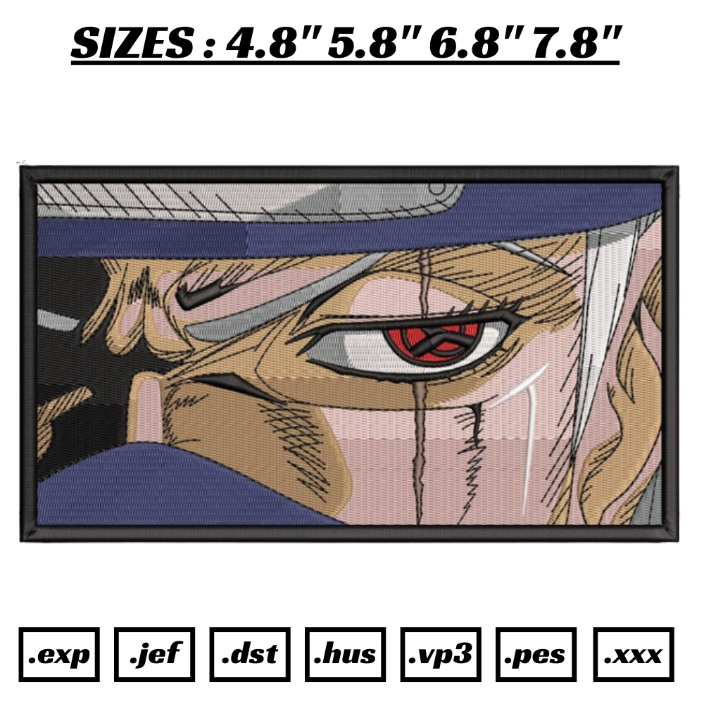 Hatake Kakashi embroidery design, Naruto embroidery, embroidery file, anime design, anime shirt, Digital download