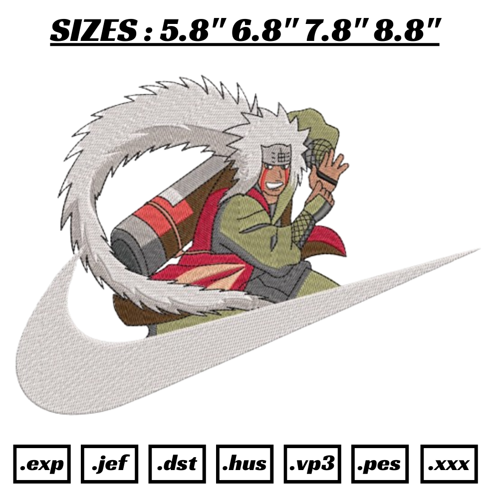 JIRAIYA Nike Embroidery Design Download Naruto Anime Design File 3 Size Embroidery Design