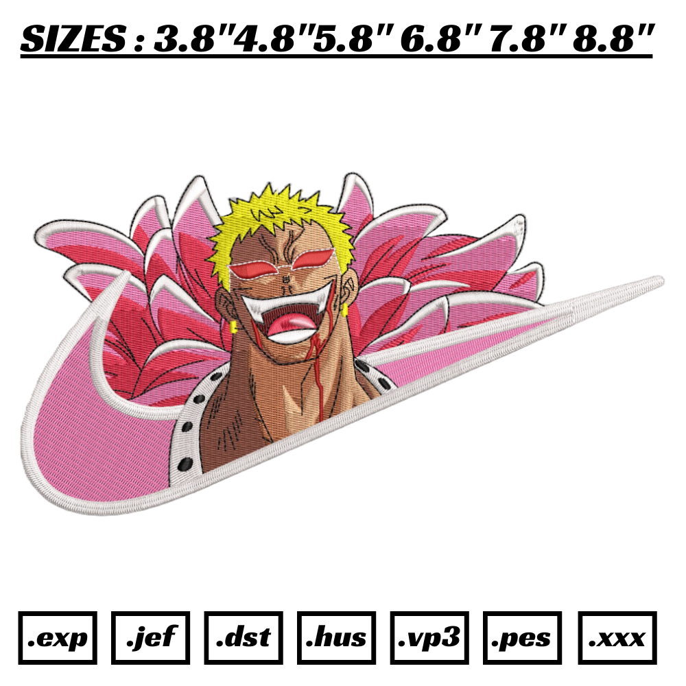 Doflamingo Embroidery Design File, One Piece Anime Embroidery Design, Machine embroidery file. Anime Design Pes Brother