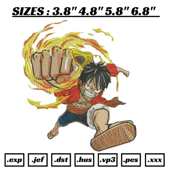 Luffy Fire Fist Anime Embroidery Design