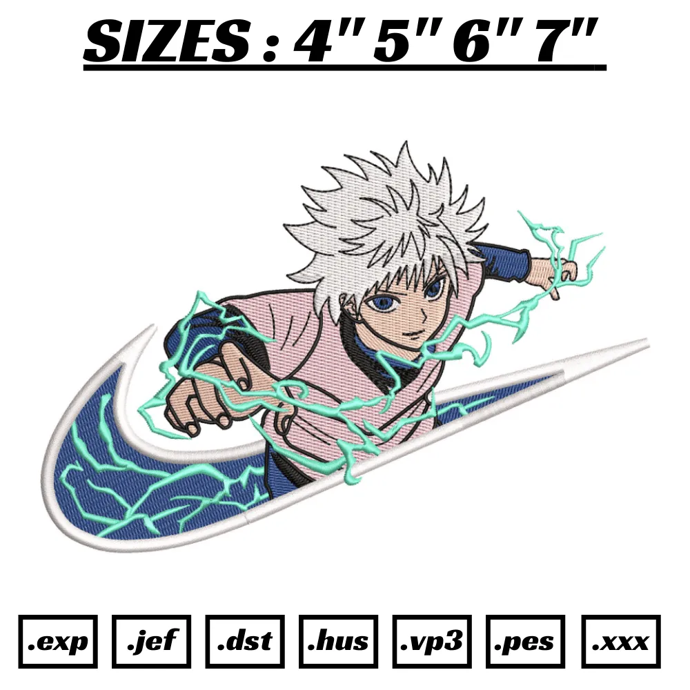 Killua X Nike Swosh Anime Embroidery Design